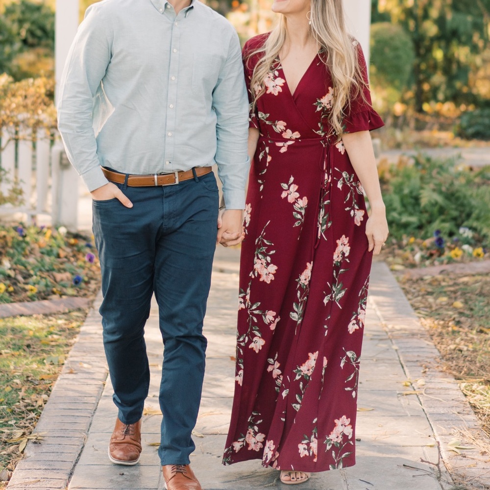 Burgundy Floral Print Wrap Maxi Dress